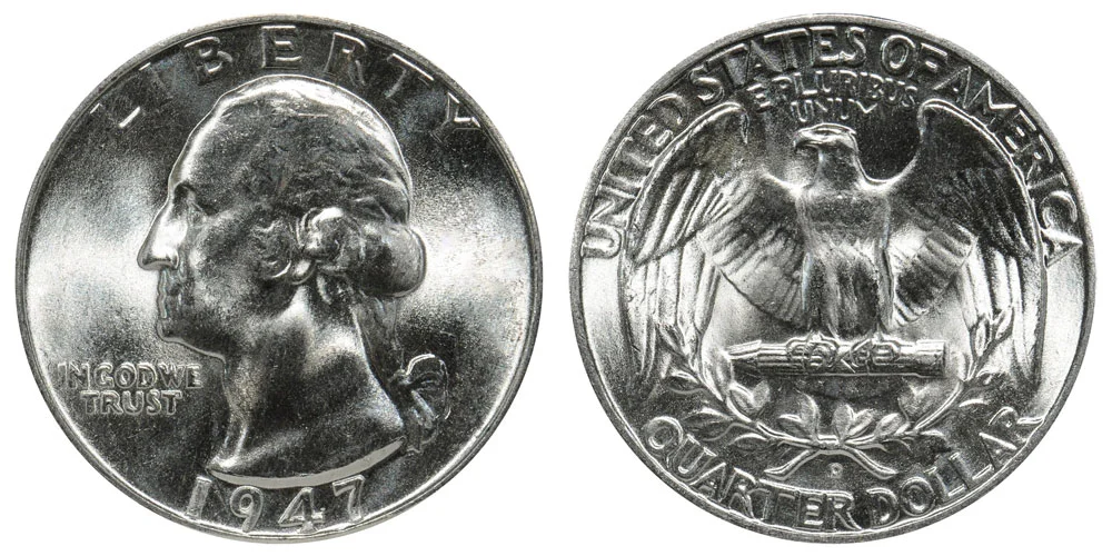 1947 Washington quarter obverse and reverse showing George Washington portrait and heraldic eagle