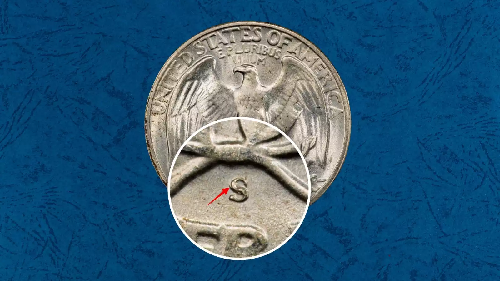 1947-S quarter RPM FS-502 showing secondary ghost S mint mark repunched to the west of the primary S